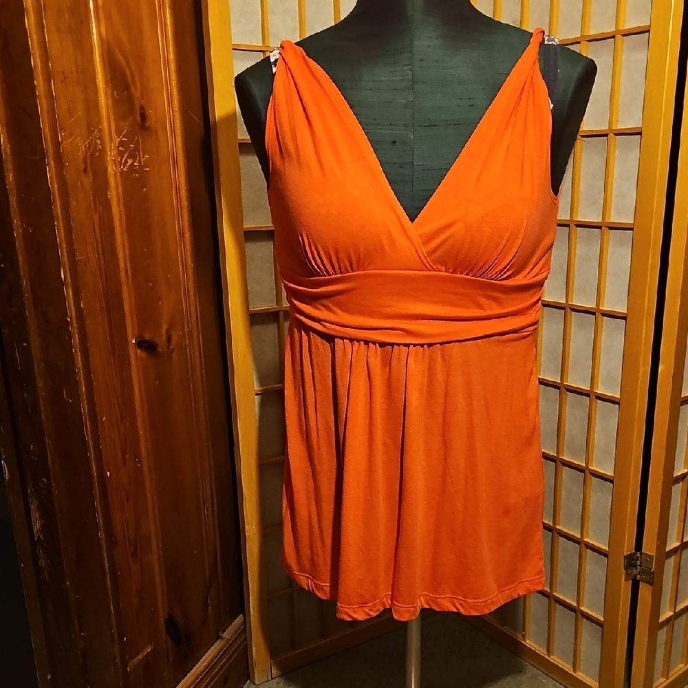 Bright Orange Sleeveless Blouse